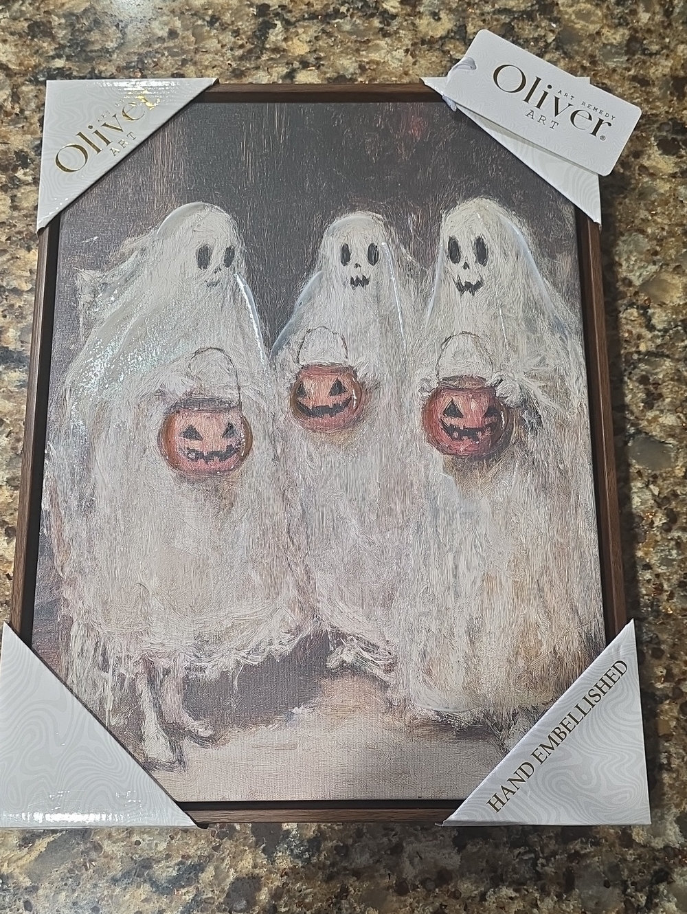 Nwt Halloween White Ghosts with Pumpkin Lanterns Wall Art